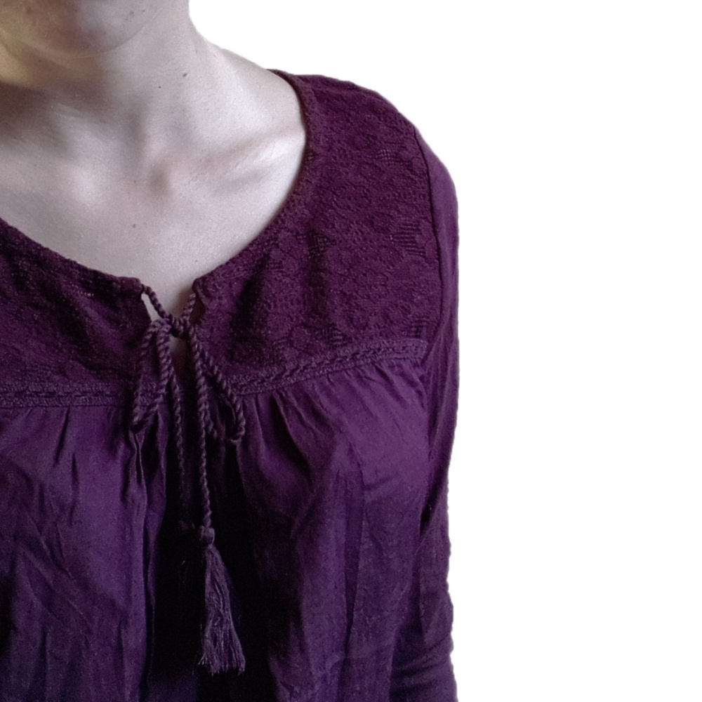 Lucky Brand • Plum 3/4 Sleeve Blouse with Tassels